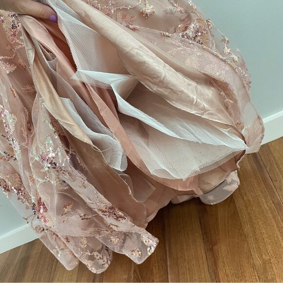 Cinderella Divine | Dusty Rose Pink Sleeveless Deep-V Formal Sequin Sparkle Gown - Picture 9 of 11